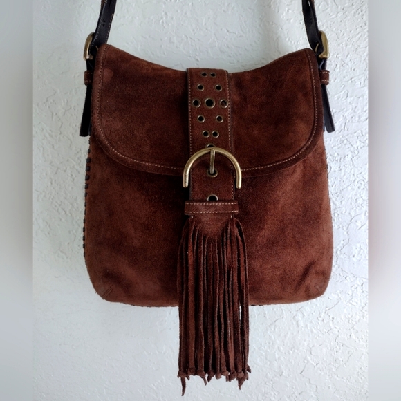COACH Vintage Rare Brown Suede Fringe Saddlebag Crossbody Nwot 5484 Limited Edit - Picture 1 of 16